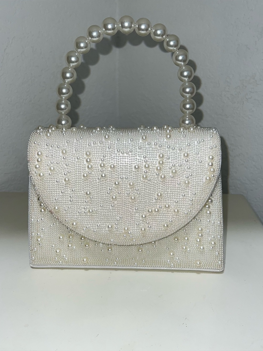 White Pearl-Embellished Bag